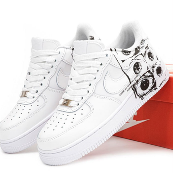 Кроссовки женские и мужские Ni Air Force 1 Low х Comme des Garçons Supreme / Най аир Форс 1 белые с черным 43
