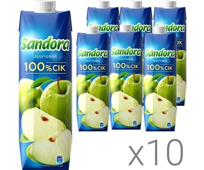 Sandora, Упаковка 10 шт. х 0,95 л, Сік натуральний Яблучний 100% Сандора