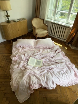 Комплект постельного белья с рюшами PINK (розовый, однотонный) Полуторный 150х220 см