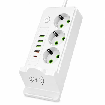 Мережевий фільтр з бездротовою зарядкою usb Type-C та подовжувач для розетки 3 метри розгалужувач перенесення на 3 розетки Білий