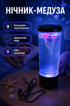 Ночник детский Медуза цветная подсветка циркуляция воды (С 77542)