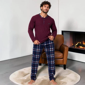 Мужская теплая пижама Pijamoni | Флисовая зимняя пижама в клетку M (46–48) бордовый