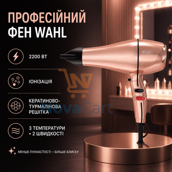 Фен професійний для волосся з іонізацією та кератиново-турмаліновою решіткою 2200 Вт Rose Gold