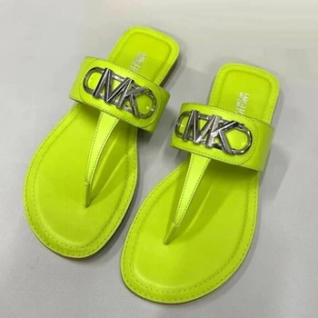 Жіночі босоніжки Michael Kors Hampton шкіряні в'єтнамки салатові Розмір 36 - 23 см