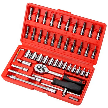 Набор инструментов 46 предметов, PIECE TOOL SET + Кейс / Комплект ключей и отверток для авто и велосипеда