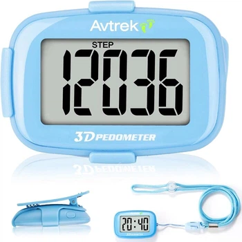 Шагомер AVTREK 3D с клипсой, шнурком и LED-подсветкой, голубой