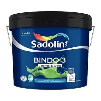 Краска для стен и потолков Sadolin Bindo 3 глубокоматовая белая BW 9 л — комплект 3 упаковки (27 л)