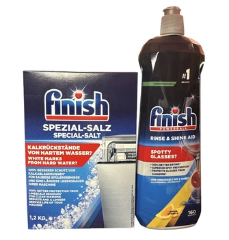 Набір Finish: сіль для посудомийних машин 1,2 кг + ополіскувач Rinse & Shine Aid Lemon 800 мл