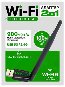 Адаптер Wi-Fi 6 + Bluetooth 5.4 900Мб/с для ПК и ноутбука AX900 двухдиапазонный 2.4G + 5G USB 3.0 WIFI вайфай модуль и блютуз для компьютера и ноутбука, внешняя сетевая карта 5ГГц + антенна