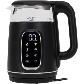 Електрочайник Adler AD 1305 black silver 1850-2200Вт/ 1.7л/ скло/ встановлення температури/