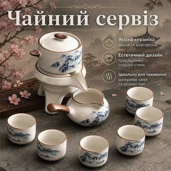 Набор для чайной церемонии Lesko ZBY292 Blue+White приготовления чая набор пиал заварник чайник 6 персон