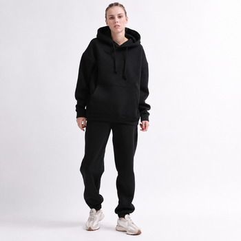 Уютный черный спортивный костюм в стиле oversize 55862 размер S
