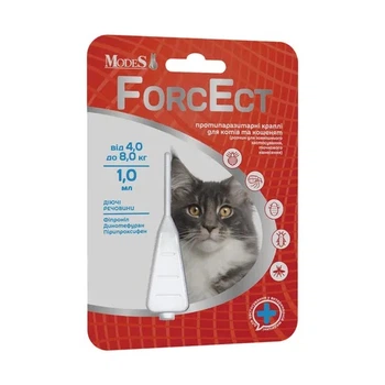 Протипаразитарні краплі ФорсЕкт (ForcEct) для котів та кошенят 4,0-8,0 кг, 1,0 мл, MODES