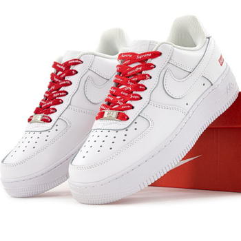 Кроссовки женские и мужские Ni Air Force 1 x Supreme White Red / кроссовки Най аир Форс 1 белые с красным 39