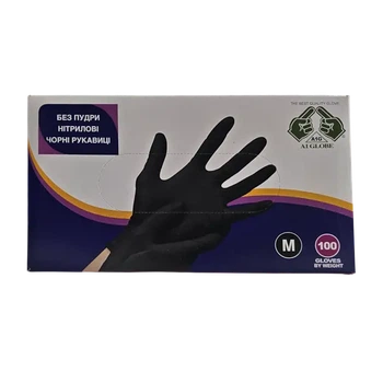Рукавички Gloves нітрилові чорні без пудри M 100 шт./уп. (20250807-1)