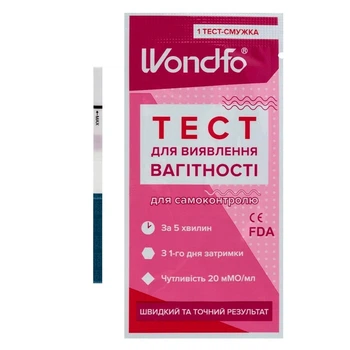 Тест на вагітність WONDFO W1-S, швидкий тест-смужка для визначення ХГЛ у сечі