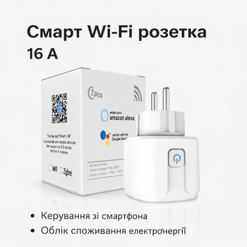 Розумна Wi-Fi розетка Tuya 16A з лічильником електроенергії та таймером дистанційного керування