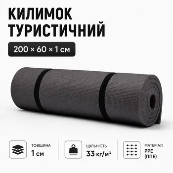 Килимок туристичний IVN 200×60×1 см ППЕ 33 кг/м³ каремат для кемпінгу, походів та відпочинку темно-сірий SP-7247MG