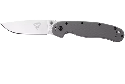 Ніж складаний Ontario Knife RAT I Linerlock, лезо Plain Satin AUS-8, руківя Grey GFN, Тайвань, ON8848GY