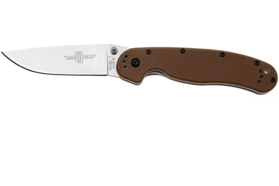 Ніж складаний Ontario Knife RAT I Linerlock, лезо Plain Satin AUS-8, руківя Coyote Brown GFN, Тайвань, ON8848CB
