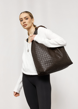 Большая повседневная женская плетеная сумка-шопер Sambag HOBO WEAVE L коричневая