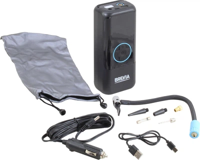 Компресор портативний 3в1 (Brevia) 6000 mAh, LED-ліхтар, PowerBank, Autostop (25120PTI)