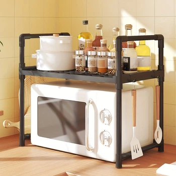 Полка стеллаж над микроволновкой, с крючками, 49х48х26см