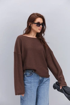 Женский вязаный джемпер oversize шоколадный Arjen 102392, размер L/XL