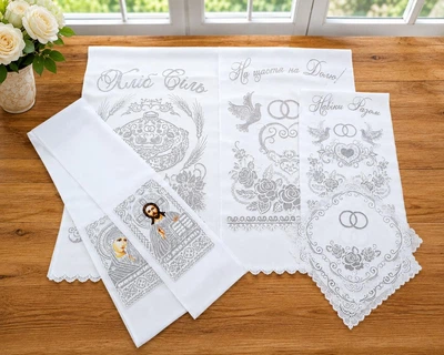 Вінчальній весільний набір рушників та серветок "Wedding silver-7"
