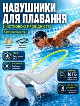 Наушники для плавания бассейна бега спорта IPX8 водонепроницаемые спортивные с костной проводимостью со встроенной памятью 16Gb BE20 PRO+ green
