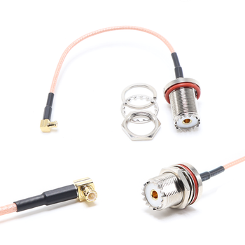 Пигтейл на кабель RG316 - 15 см / угловой MCX male - UHF female герметичный на панель, круглый 16 мм резьбовой / [PG0412]