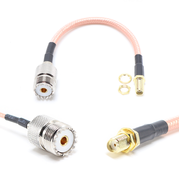 Пигтейл на кабель RG142 - 15 см / SMA female на панель, круглый 6.35 мм резьбовой - UHF female / [PG0267]