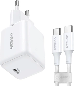 Сетевое зарядное устройство Ugreen X513 30W USB-C GaN Fast Charger Set White EU + 1M CC Cable