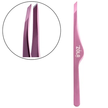 ZOLA Пінцет скошений професійний для брів LIGHT PINK