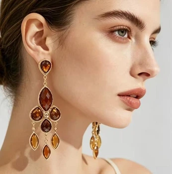 Жіночі довгі сережки урочиста біжутерія jewelry Коричневі