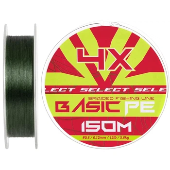 Шнур Select Basic PE 150m (темно-зелений) #0.8/0.12mm 12lb/5.6kg