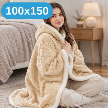 Плед-халат 100×150 см One size- теплая мягкая накидка-плед, двухсторонняя для дома и отдыха коричневый KT9000803