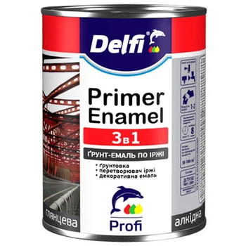 Грунт-емаль по іржі Delfi 3 в 1 0,9 кг чорна