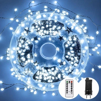 Светодиодная гирлянда Роса-мишура «Крупная лампа» 50 м, 1500 LED, 8 режимов, белый свет, зеленый провод, USB, 1969-03