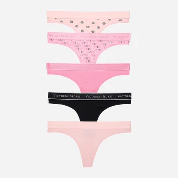Набір трусиків танга жіночих бавовняних Victoria's Secret 304030533 M 5 шт Рожевий мікс (1161547269)