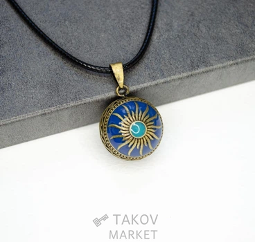 Кулон женский музыкальная подвеска колокольчик украшение для женщины в стиле винтаж "Энергия солнца" медь с эмалью Harmony Ball шар 20 мм + вощеный шнур 60 см в коробке