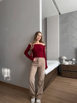 Жіночі однотонні вельветові брюки Uaclothes 44 Бежевий (like39221-196581365)