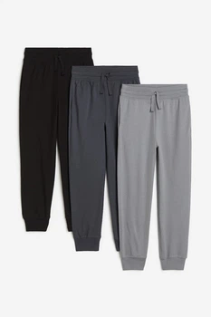 Спортивні штани джогери комплект з трьох пар для хлопчика H&M чорний/графітовий/сірий 158 гладкий бавовняний трикотаж