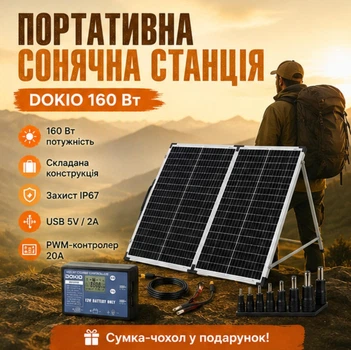 Туристична сонячна електростанція Dokio 160 Вт контролер 20А Портативні сонячні панелі для походів та туристів