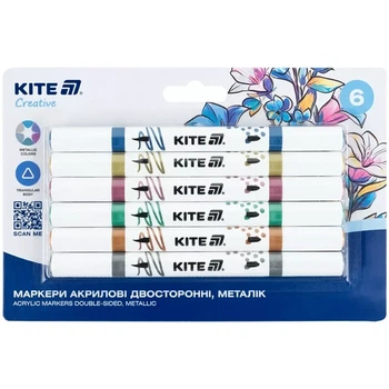 Набір акрилових маркерів Kite K-1294 Creative двосторонні металік 6 кольорів