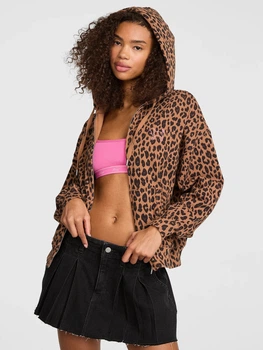 Толстовка на флисе на молнии с капюшоном женская Victoria's Secret Campus Fleece Full-Zip Hoodie 5000009687-7OWK(Leopard) M Леопардовая (800074296725)