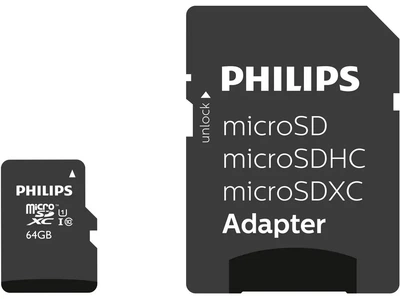 Karta pamięci Philips Ultra Speed MicroSDXC 64 GB UHS-I U1 V10 A1 + adapter SD (FM64MP45B/00)