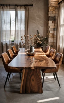 Стол обеденный из массива дерева Live Edge в современном стиле Loft