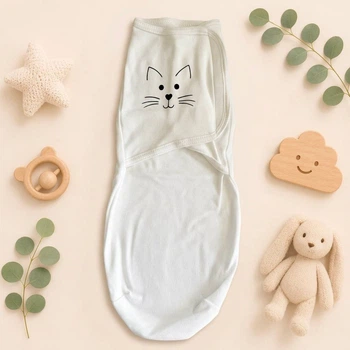 Европеленка-кокон на липучке интерлок, 0-3 месяца кремовая Котик