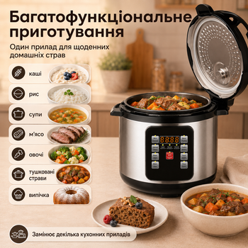 Мультиварка-скороварка 6 л, рисоварка с цифровым дисплеем и функцией поддержания тепла
